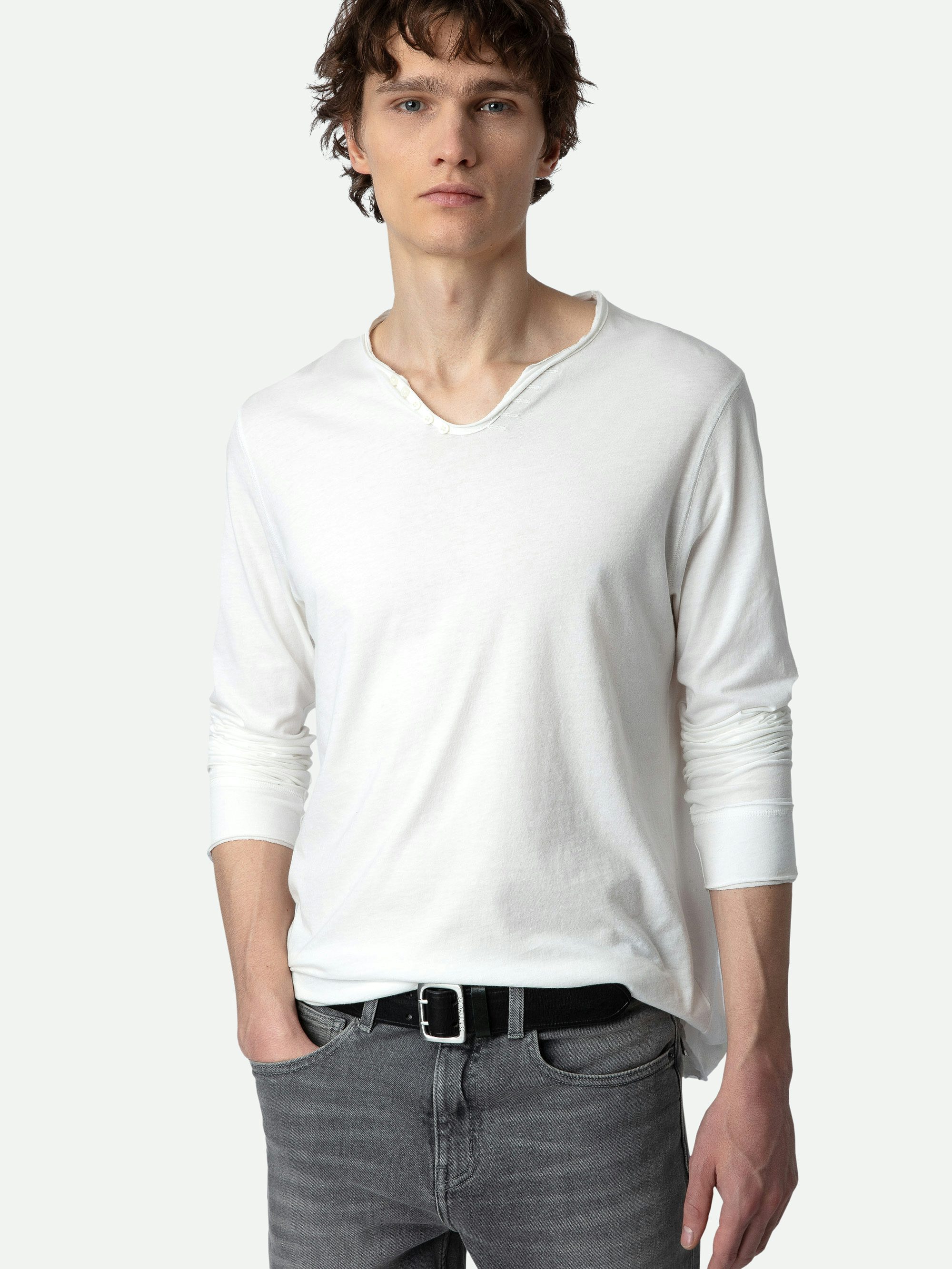 Henley-Shirt Monastir - T-Shirt mit tunesischem Kragen aus Baumwolle.